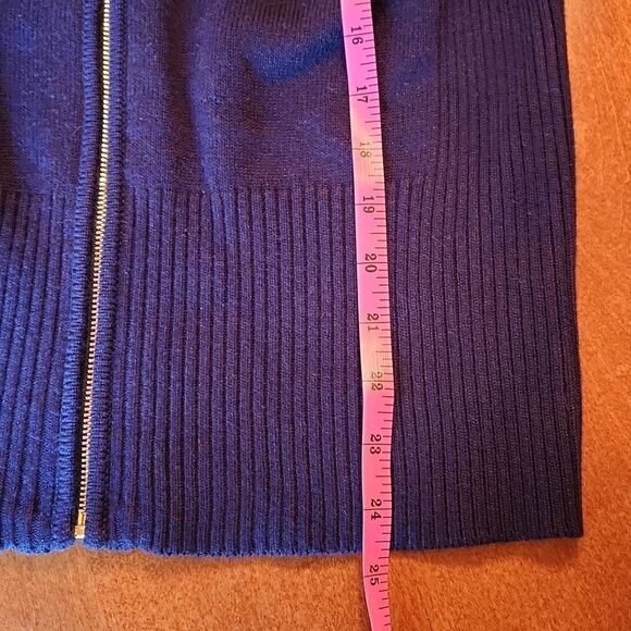Calvin Klein Mock Neck Zip Up Knit Preppy Cardigan, Small, Blue w/ Gold Zipper - Picture 5 of 8